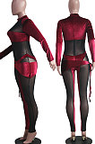 Brown Nigh Club Velvet Mesh Spliced Long Sleeve Irregular Jumpsuits SY8830-1