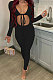 Black Women Fashion Sexy Pure Color Ribber Tied Crop Bodycon Jumpsuits YSH86278-1