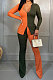 Orange Fashion Ribber Spliced Long Sleeve Flare Pants Slim Fitting Two-Piece E8620-1