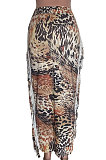 Black Euramerican Women Leopard Printing Tassel Skirts HM5516-1