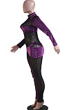 Purple Nigh Club Velvet Mesh Spliced Long Sleeve Irregular Jumpsuits SY8830-3
