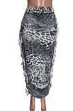 Orange Euramerican Women Leopard Printing Tassel Skirts HM5516-3