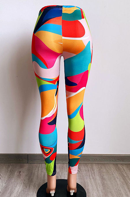 Yellow Casual Design Printed Elastic Yoga Hip Pants FH181-1