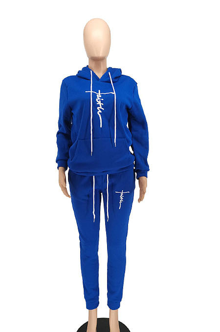 Brown Women Hoodie Drawsting Embroidered Casual Pants Sets SMY81124-3
