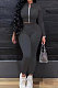 Black Women Solid Color Zipper Long Sleeve Bodycon Pants Sets SMY81123-2