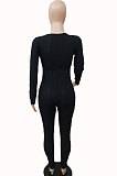 Black Women Fashion Sexy Pure Color Ribber Tied Crop Bodycon Jumpsuits YSH86278-1