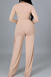 White Ribber Long Sleeve V Neck Irregular Tops Trousers Solid Color Set SY8829-1