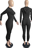Grey Cotton Blend Long Sleeve Zipper Hoodie Skinny Pants Solid Color Suit FH180-1