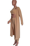 Apricot Women Long Sleeve Solid Color Coat Short Tank Pants Three Pieces HM5514-1