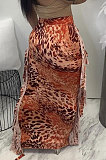 Orange Euramerican Women Leopard Printing Tassel Skirts HM5516-3