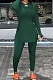 Dark Green Simple Pure Color Long Sleeve Round Neck Slit Tops Pencil Pants Suit N9270-9