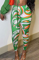 Green Casual Design Printed Elastic Yoga Hip Pants FH181-3