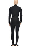 Gray Women Solid Color Zipper Long Sleeve Bodycon Pants Sets SMY81123-1