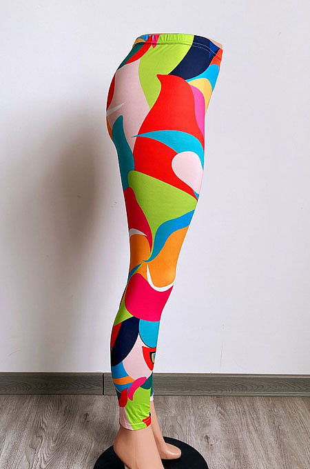 Yellow Casual Design Printed Elastic Yoga Hip Pants FH181-1