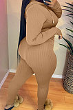 Grey Cotton Blend Long Sleeve Zipper Hoodie Skinny Pants Solid Color Suit FH180-1