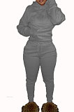 Red Euramerican Fashion Women Solid Color Hoodie Fleece Long Sleeve Sport Pants Sets YSH86279-1