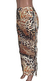 Black Euramerican Women Leopard Printing Tassel Skirts HM5516-1