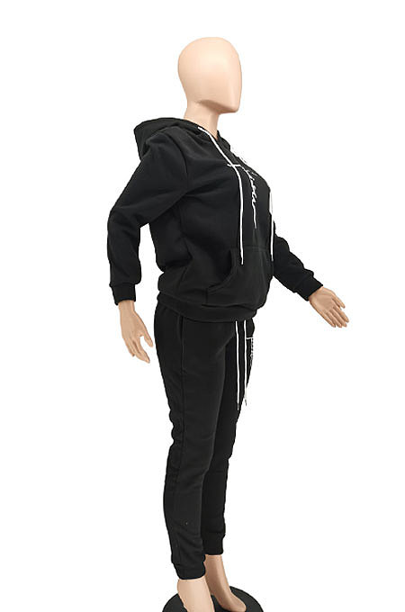 Blue Women Hoodie Drawsting Embroidered Casual Pants Sets SMY81124-2