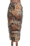 Black Euramerican Women Leopard Printing Tassel Skirts HM5516-1