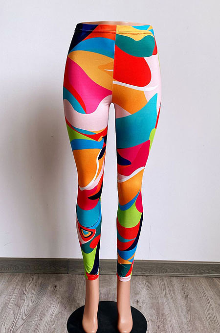 Yellow Casual Design Printed Elastic Yoga Hip Pants FH181-1