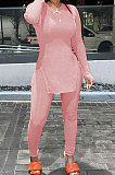 Dark Green Simple Pure Color Long Sleeve Round Neck Slit Tops Pencil Pants Suit N9270-9