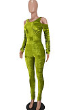 Black Women Casual Velvet Off Shoulder Pure Color Ruffle Bodycon Jumpsuits ED8539-2