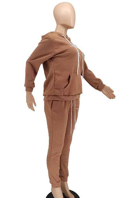 Blue Women Hoodie Drawsting Embroidered Casual Pants Sets SMY81124-2