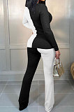 Orange Fashion Ribber Spliced Long Sleeve Flare Pants Slim Fitting Two-Piece E8620-1