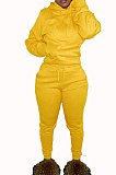 Red Euramerican Fashion Women Solid Color Hoodie Fleece Long Sleeve Sport Pants Sets YSH86279-1