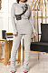 Gray Women High Collar High Elastic Ribber Trendy Shirred Detail Pants Sets XT8126-2
