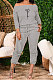 Gray Women Letters Printing Ribber High Elastic Loose A Word Shoulder Autumn Winter Pants Sets XT8125-3