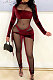 Wine Red Nigh Club Velvet Mesh Spliced Long Sleeve Irregular Jumpsuits SY8830-2