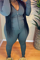 Grey Cotton Blend Long Sleeve Zipper Hoodie Skinny Pants Solid Color Suit FH180-1
