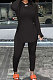 Black Simple Pure Color Long Sleeve Round Neck Slit Tops Pencil Pants Suit N9270-2