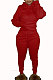Red Euramerican Fashion Women Solid Color Hoodie Fleece Long Sleeve Sport Pants Sets YSH86279-1