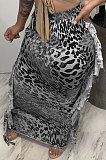 Orange Euramerican Women Leopard Printing Tassel Skirts HM5516-3