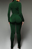 Green Wholesale Velvet Long Sleeve High Neck Tops Skinny Pants Slim Fitting Suit DR88131-3