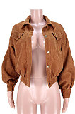 Dark Blue Women Corduroy Cardigan Lantern Sleeve Fashion Coat GL6522-2