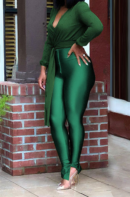 Black Women Chiffon Top Pure Color Pants Sets ED1084-2