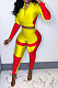 Yellow Women Sexy Trendy Dew Waist Color Matching Sport Bodycon Pants Sets ED1088-1