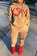 Khaki Casual Sports Letter Printed Long Sleeve Hoodie Jumper Jogger Pants Suit MN8386-1