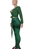 Red Women Chiffon Top Pure Color Pants Sets ED1084-1