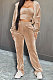 Khaki Preppy Women's Velvet Strapless+Cardigan Coat Trousers Plain Color Three Piece DR88137-2