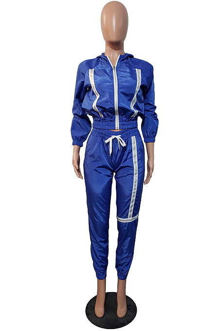 Black Sports Women's Webbing Long Sleeve Hoodie Coat Jogger Pants Suit JH279-2