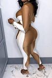 Yellow Women Sexy Trendy Dew Waist Color Matching Sport Bodycon Pants Sets ED1088-1