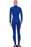 Blue Euramerican Women Fashion Casual Cotton Blend Long Sleeve Long Pants Sets ED1086-3