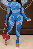 Blue Purple Euramerican Women Fashion Casual Sport Yoga Contrast Color Bodycon Pants Sets GLS10062-1