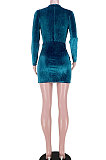 Orange Euramerican Women Club Velvet Zipper Knotted Split Skirts Sets GL6518-2