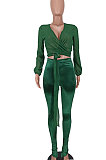 Red Women Chiffon Top Pure Color Pants Sets ED1084-1