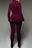 Dark Purple Wholesale Velvet Long Sleeve High Neck Tops Skinny Pants Slim Fitting Suit DR88131-1